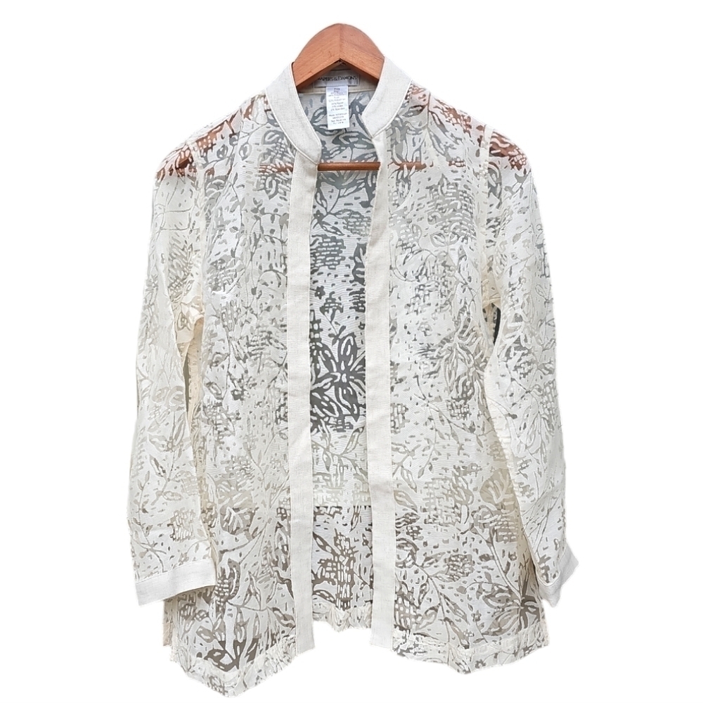 Vintage Floral Lace Linen Trim Jacket Size PXS